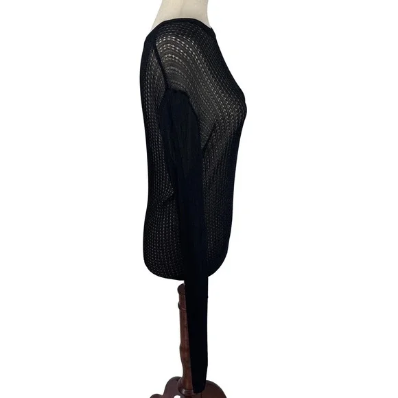 Free People Black Sheer Knit Long Sleeve Top‎ Lightweight Layering Size L - Picture 5 of 10